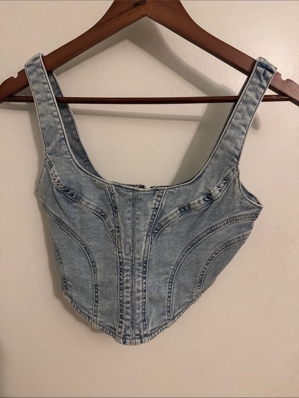 Garage Light Wash Denim Corset Crop Top